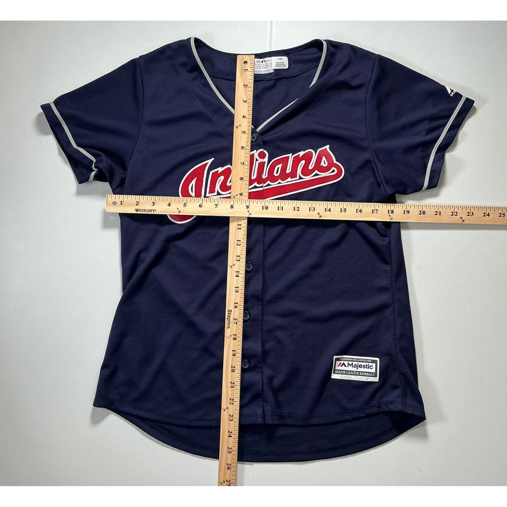 VTG Majestic Cleveland Indians Jersey Navy Blue Cool Base MLB Baseball Women L - Picture 5 of 5